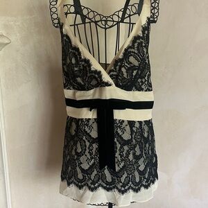 Black and cream silk top by Tracy Reese